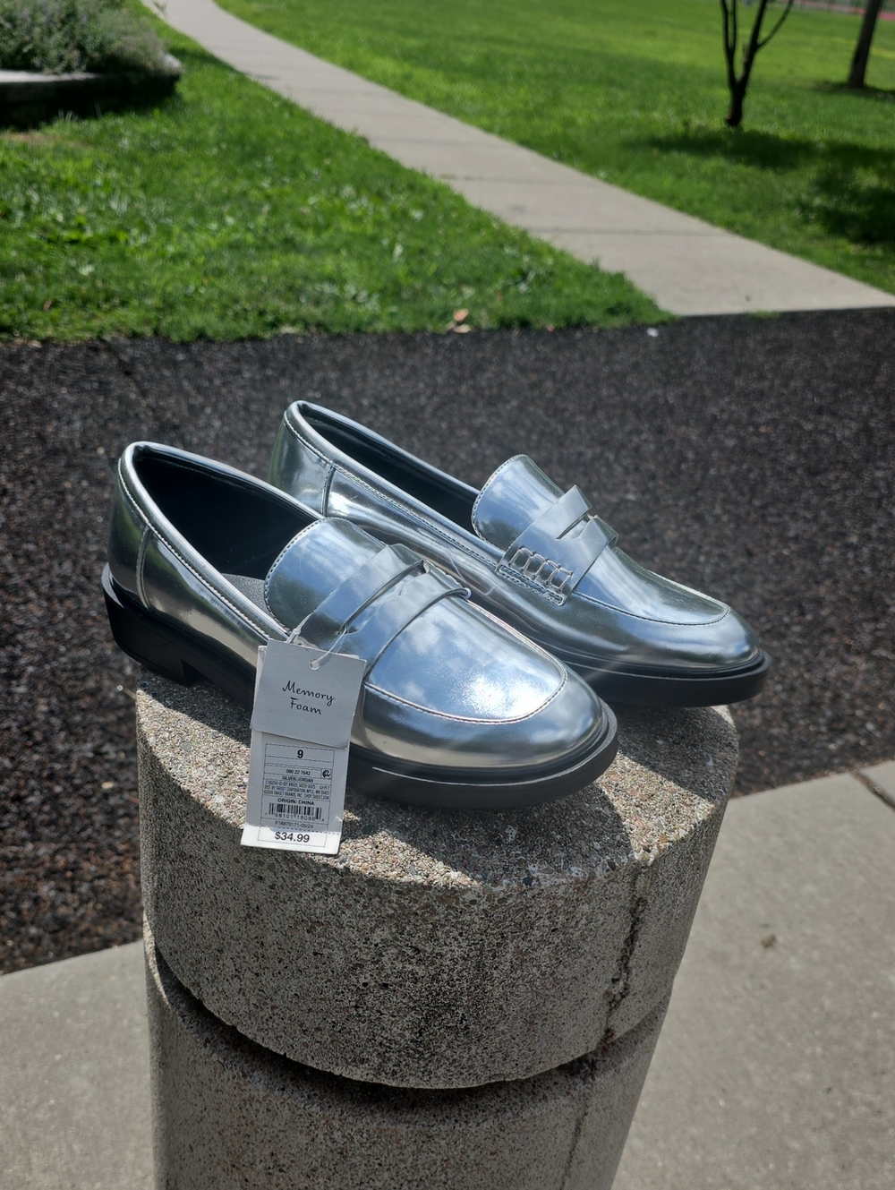 a new day Men’s Metallic Silver Penny Loafers